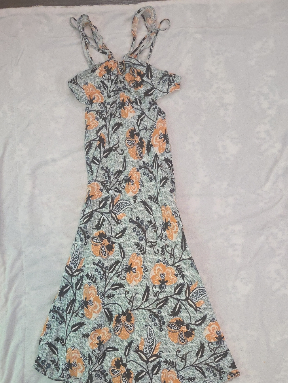 Anthropologie Mint Maxi Dress with Mustard Floral Print